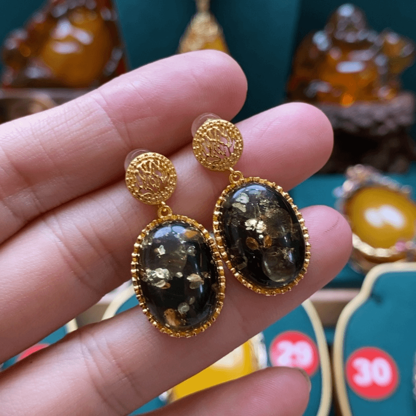 【闪购商品】绿珀耳饰银S925镀金镶嵌周