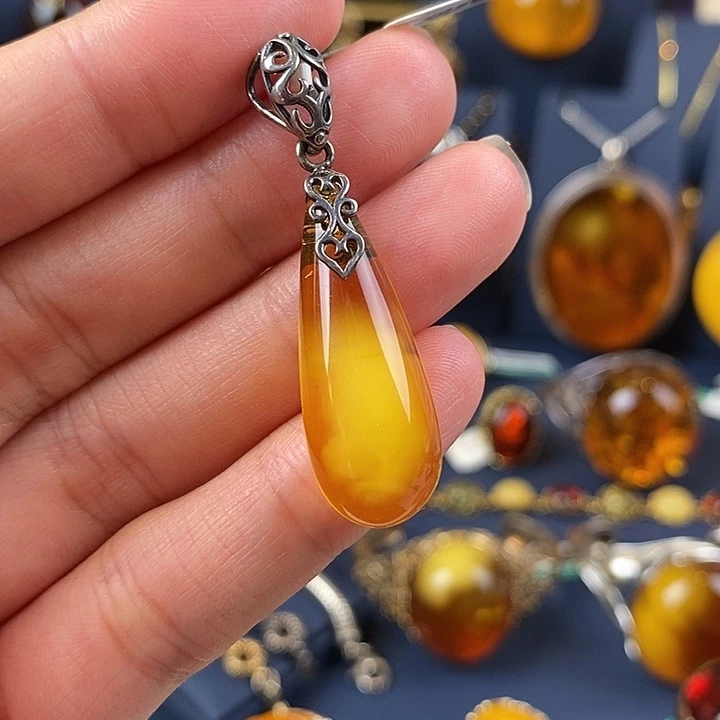 琥珀裸石银S925镀金镶嵌