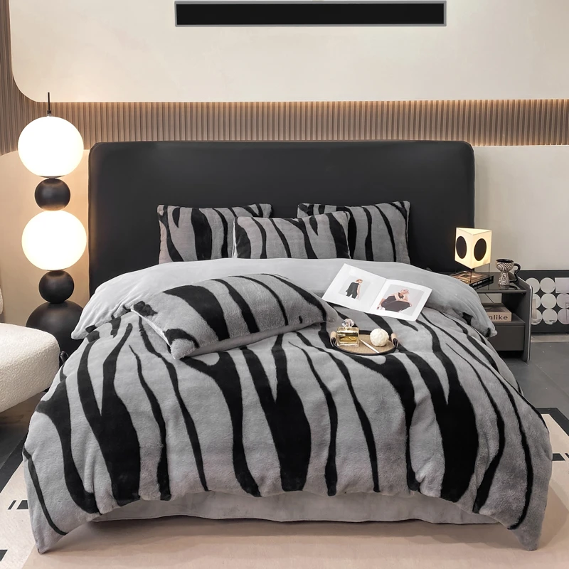 高克重豹纹牛奶绒四件套冬季加厚亲肤保暖单人学生宿舍轻奢双面绒