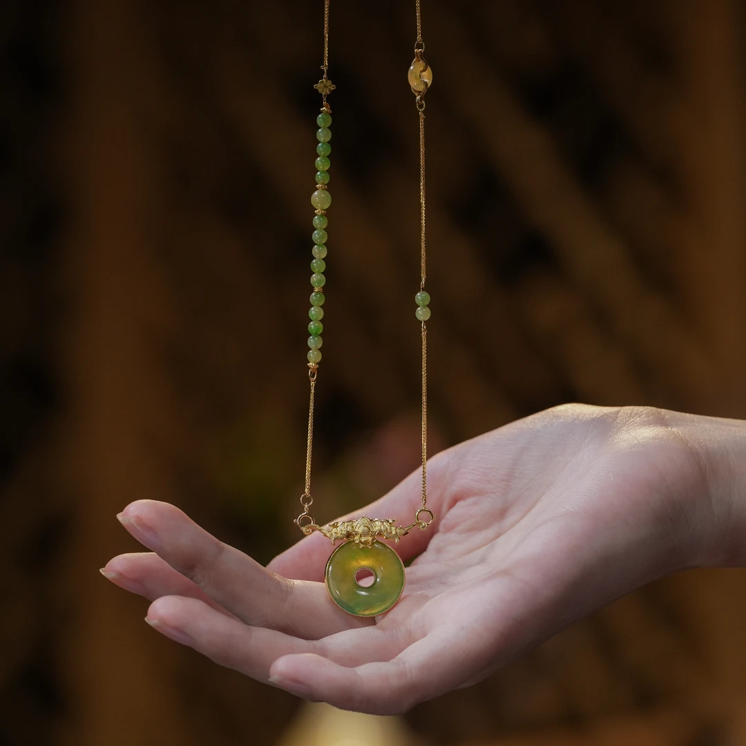 【观月】【黄绿】福到眼前18K金黄加绿翡翠吊坠