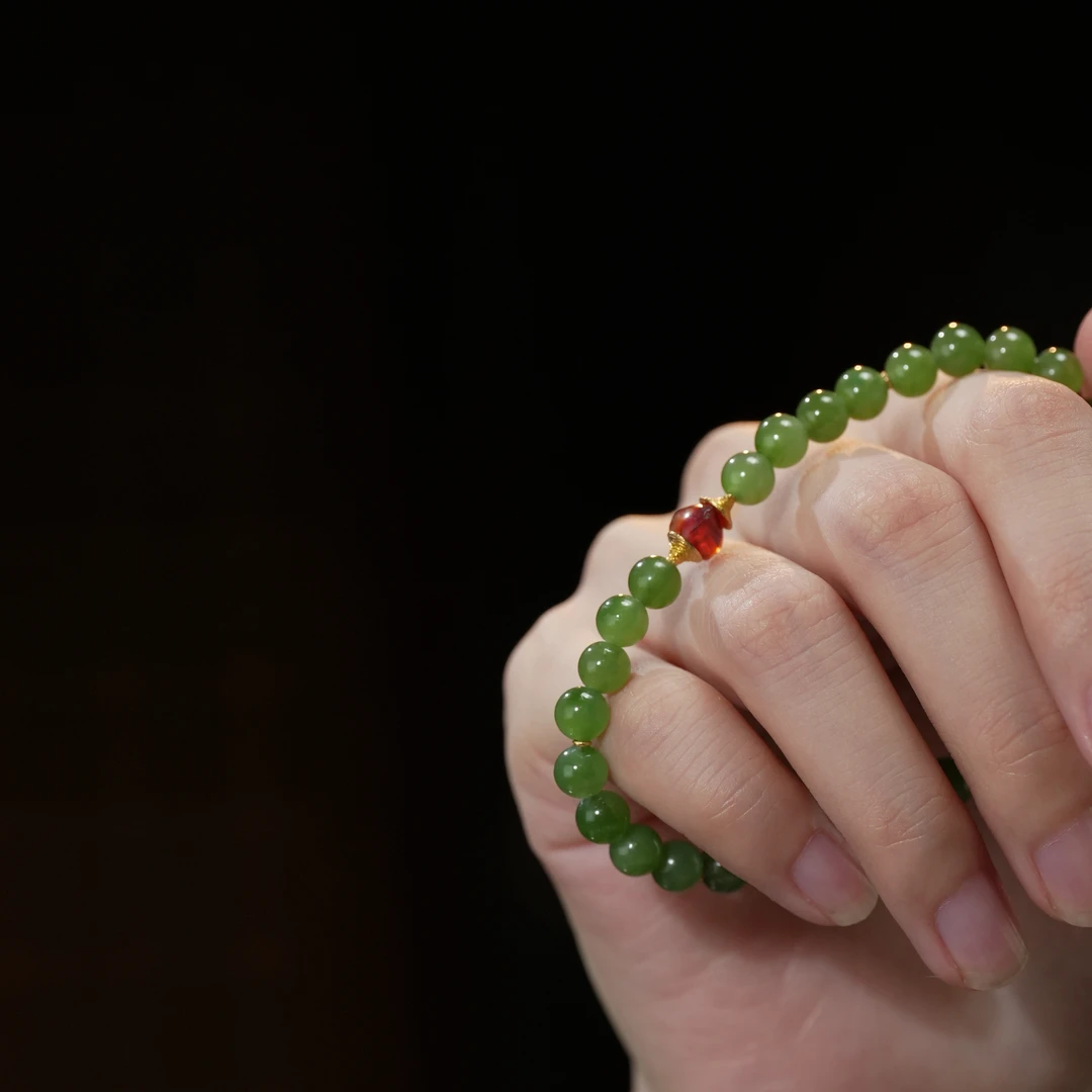 【观月】【绯绿】18K金碧玉玛瑙手链