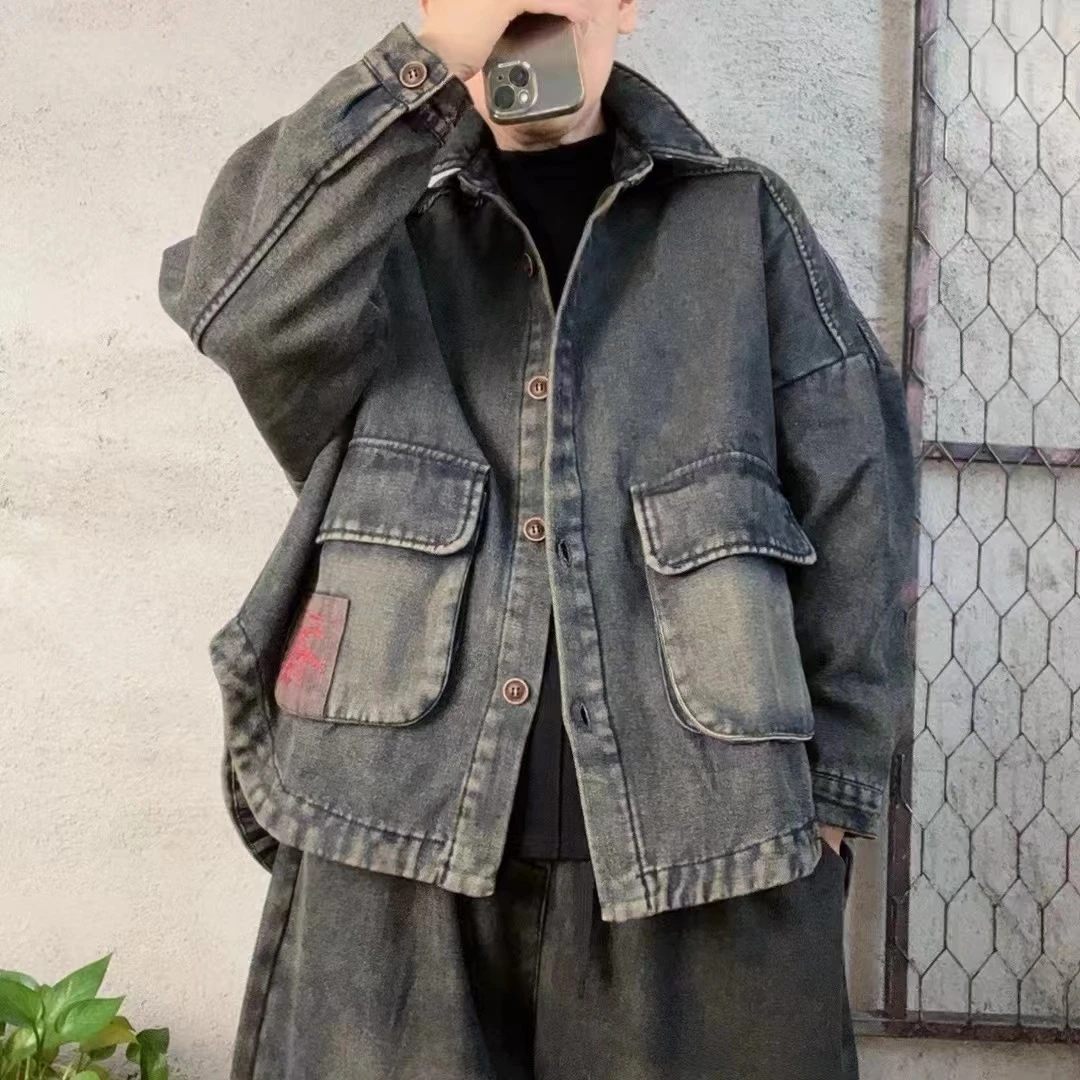 啵啵CM077福字翻领不等式加绒牛仔外套