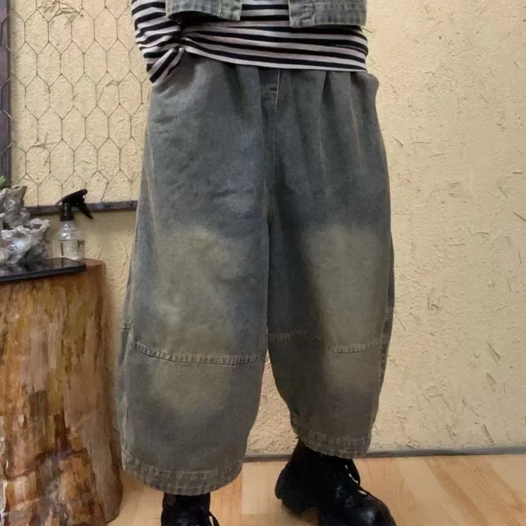 啵啵CM8809春款后面双口袋百搭宽腿牛仔裤