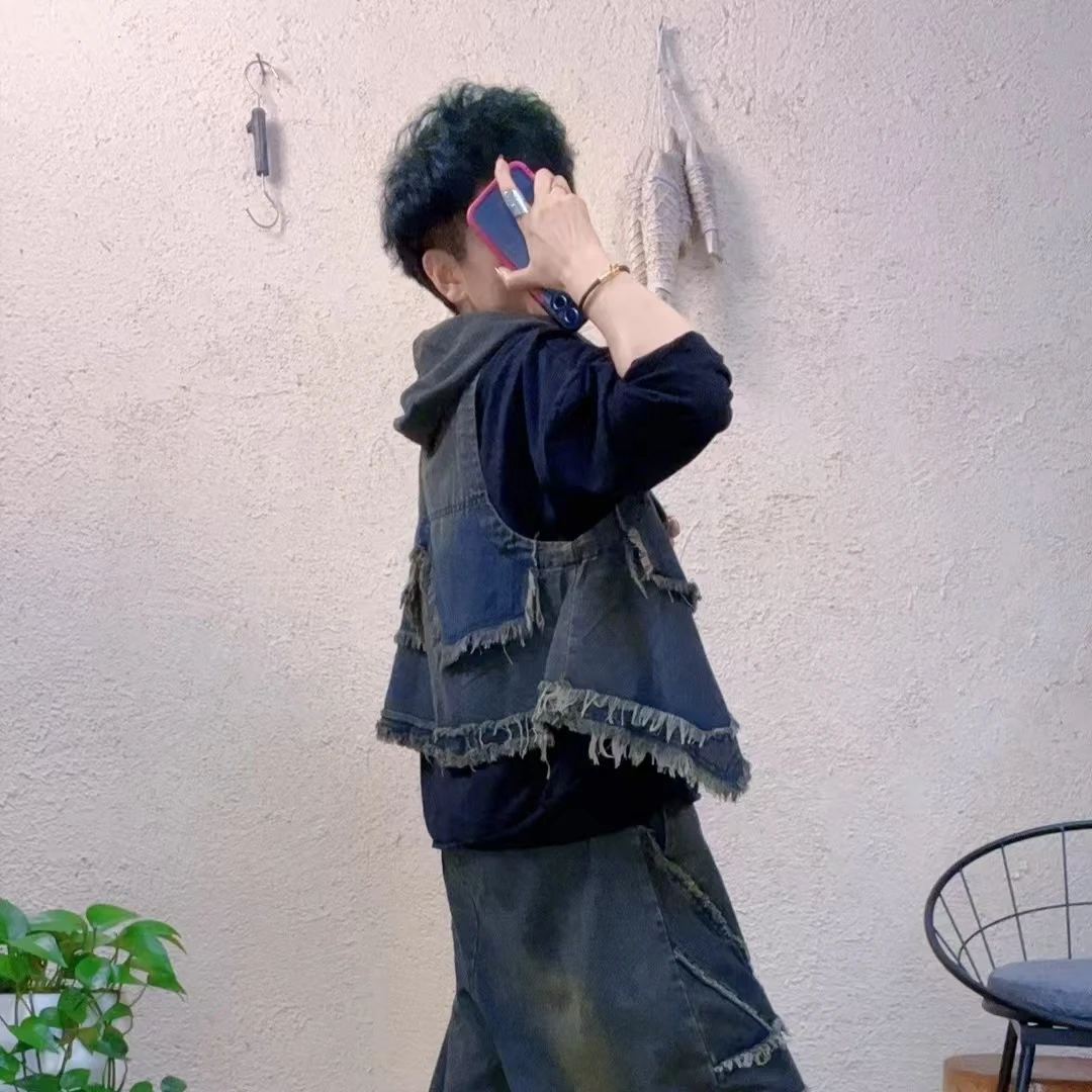 啵啵CM0399毛边不等式牛仔马甲