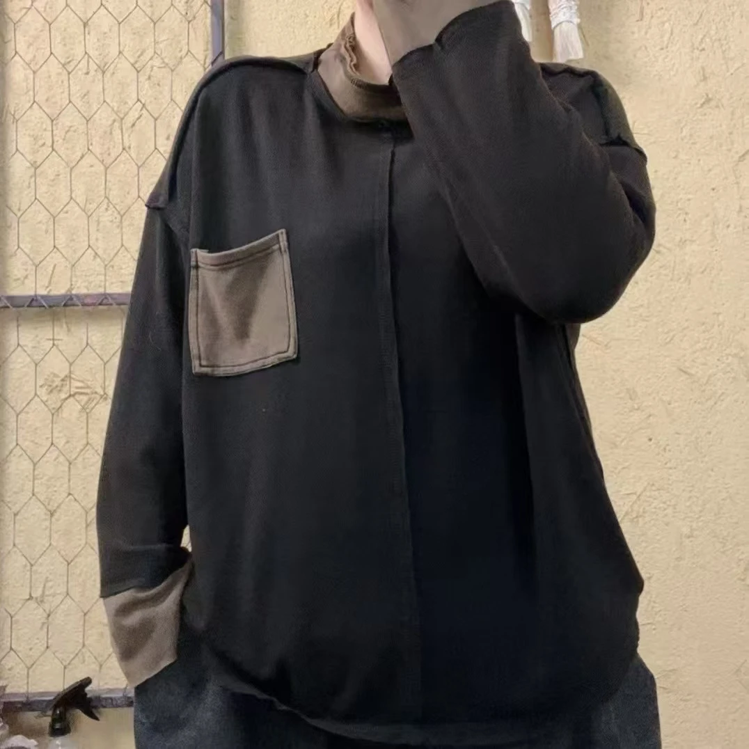 啵啵CM7237单口袋寸领毛边磨毛打底