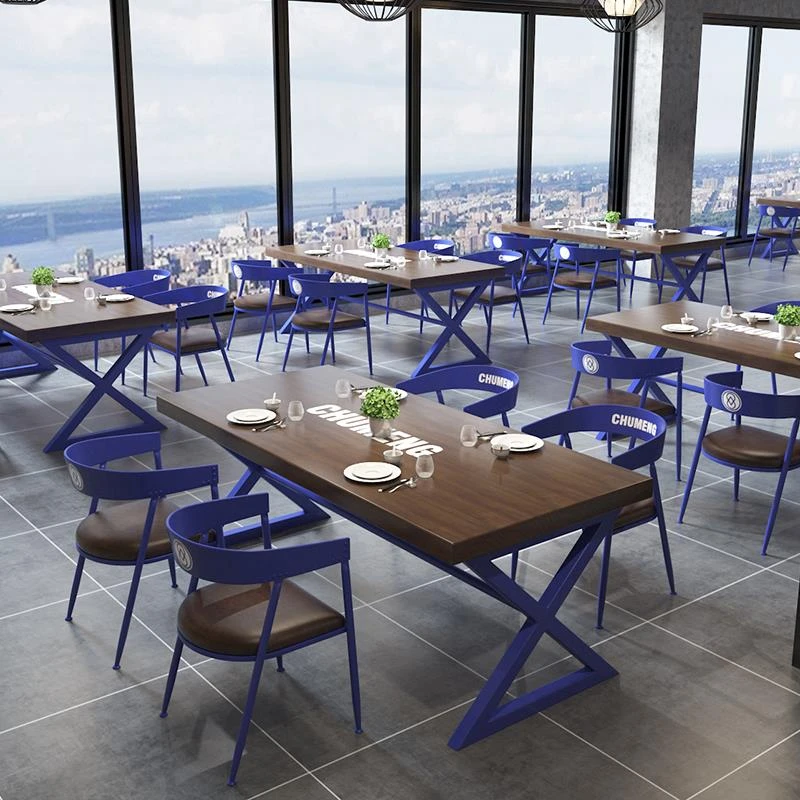 饭店工业风酒吧桌椅组合奶茶店咖啡厅西餐商用烧烤实木餐桌夜宵店