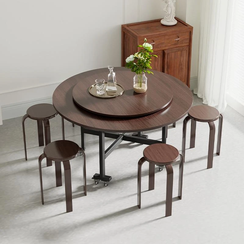 折叠餐桌圆桌旋转盘家用饭桌酒店桌子饭店小户型折叠桌移动大圆桌