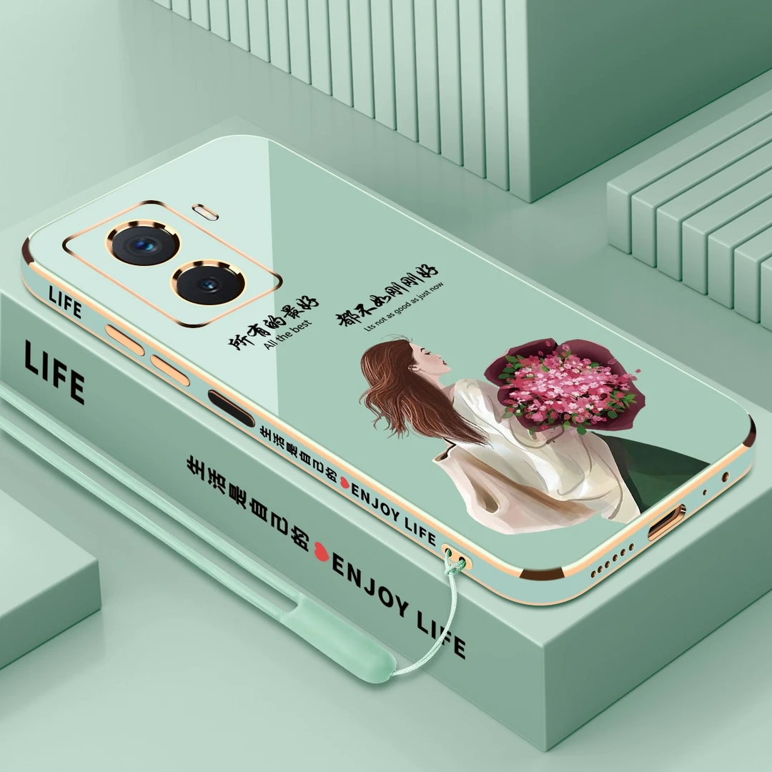 电镀刚刚好适用vivoy77手机壳【侧边图案+镜头保护+送挂绳】