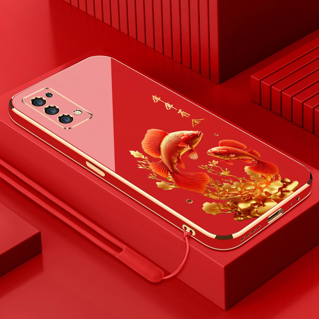电镀年年有余适用oppok7x手机壳防摔硅胶保护壳直边软壳手机套