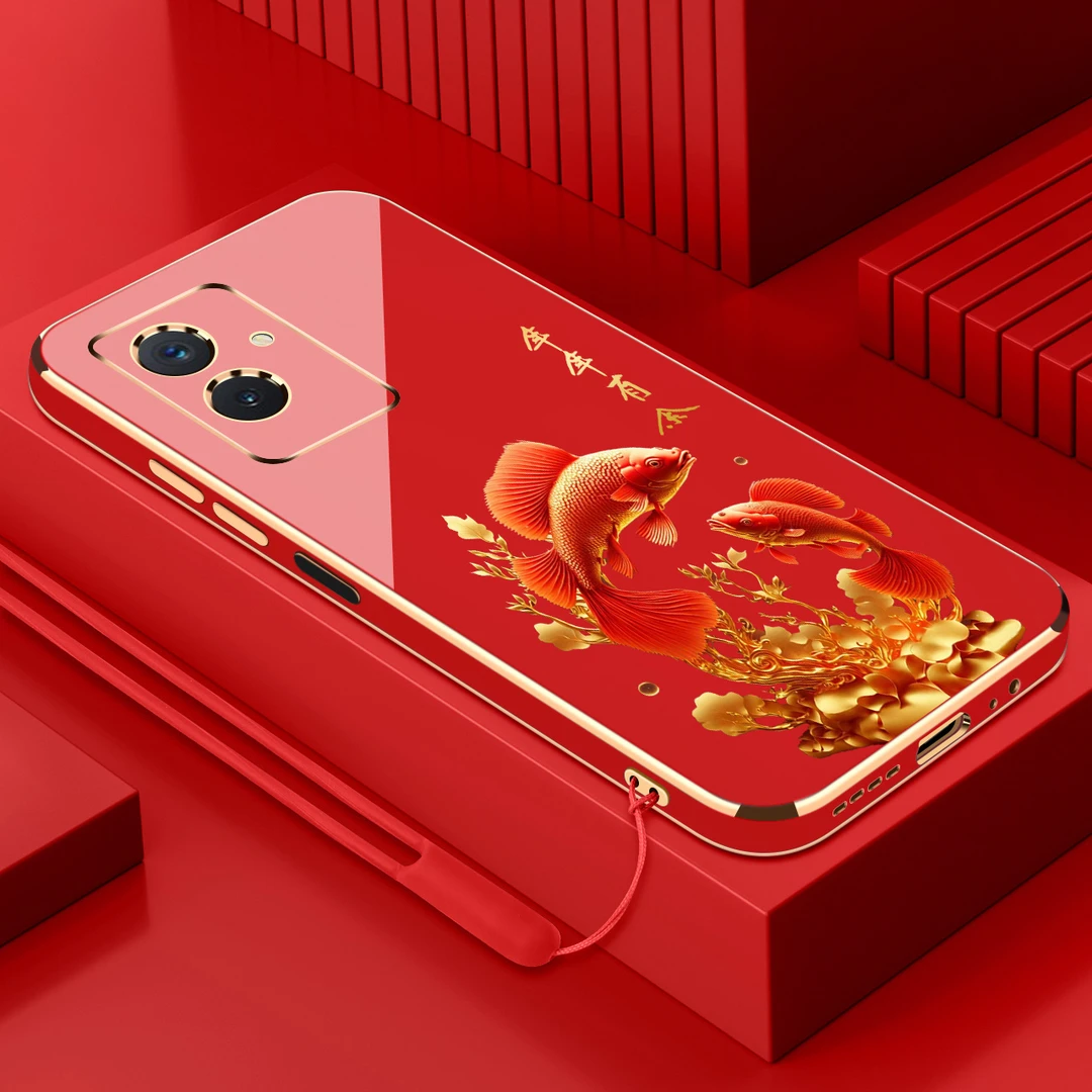 电镀年年有余适用vivoy33s手机壳防摔硅胶保护壳直边软壳手机套