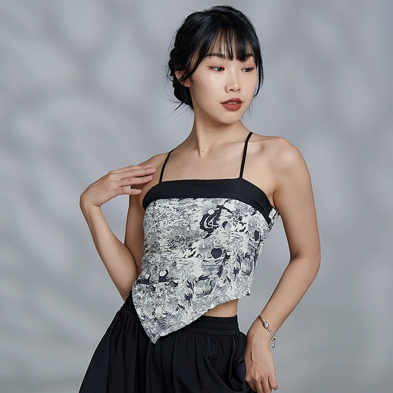 【直播专享】国风旗袍拼色吊带现代舞练功服形体服中国舞演出服