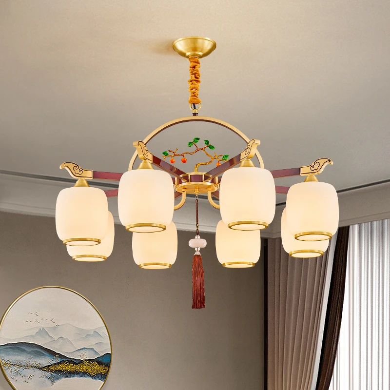 新中式吊灯客厅灯中国风禅意卧室餐厅吊灯现代简约吸吊家用全铜灯