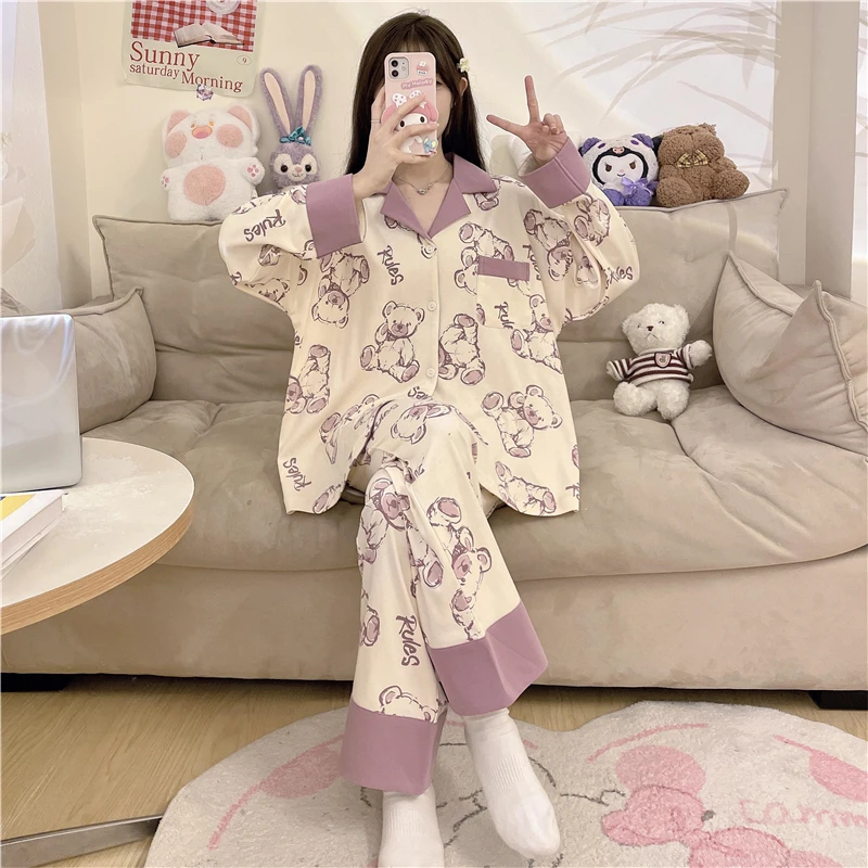 长袖睡衣女春秋网红爆款公主风套装新款少女时尚女士出门款家居服