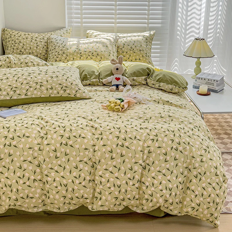 2024直播爆款A类超柔提花有氧小竺双层纱四件套被套床单三件套