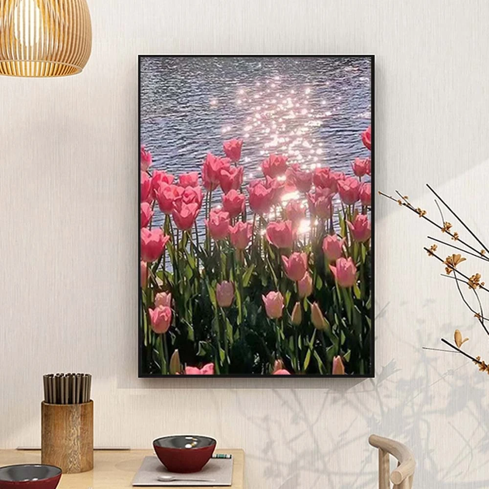 百丝特水边郁金香梦幻花卉唯美艺术diy品质心意七夕礼物钻石贴画