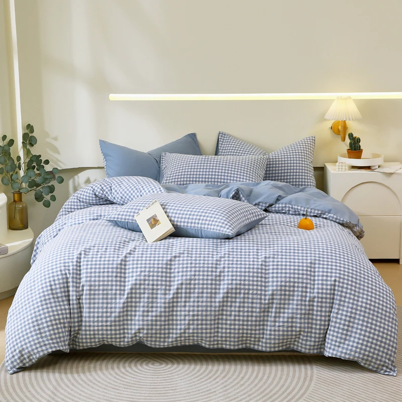 暮色优选【素雅】AB板色织全棉被套床笠简约单人磨毛全棉色织棉被罩