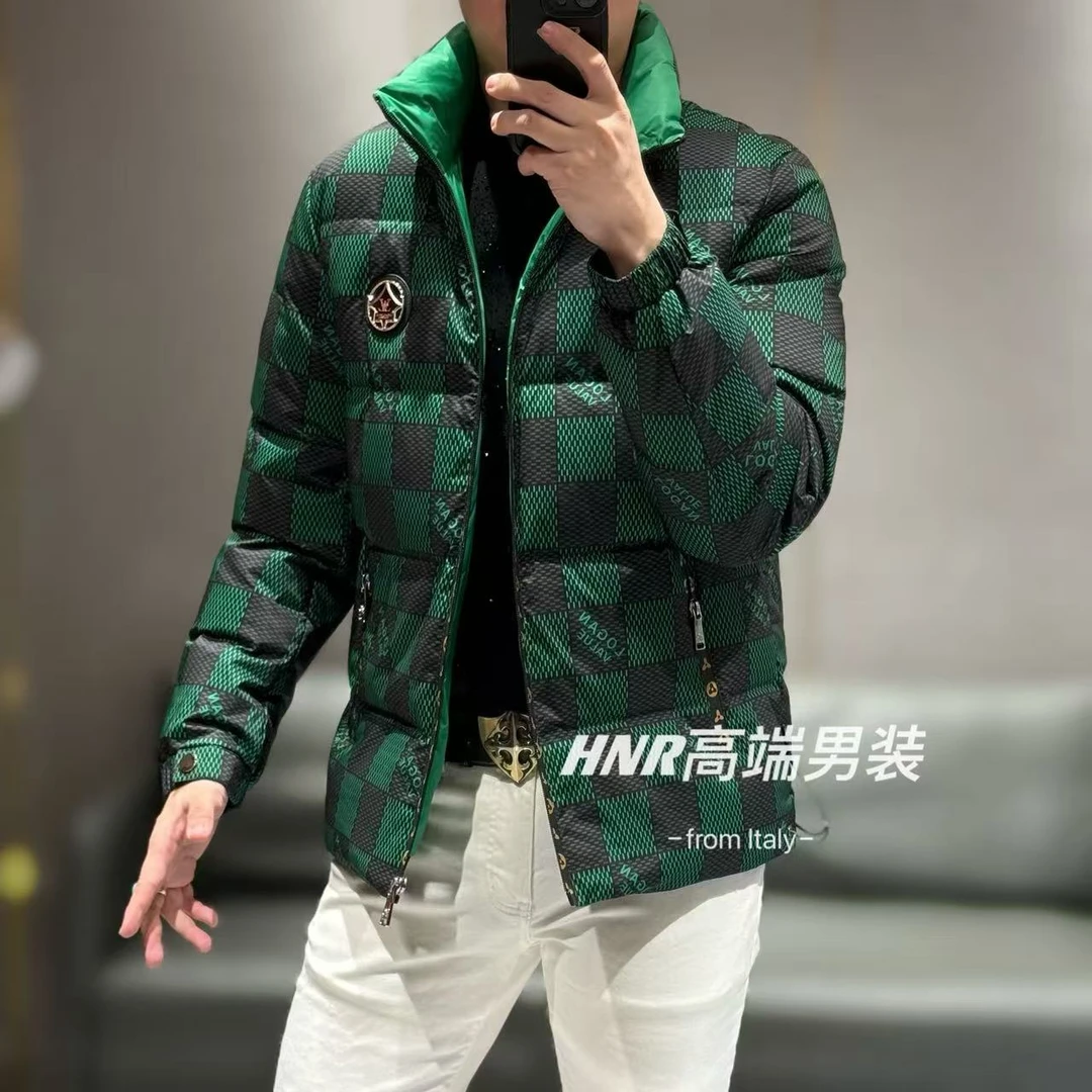 高级感经典字母胸标格纹图案时尚小众潮流休闲百搭羽绒服7901