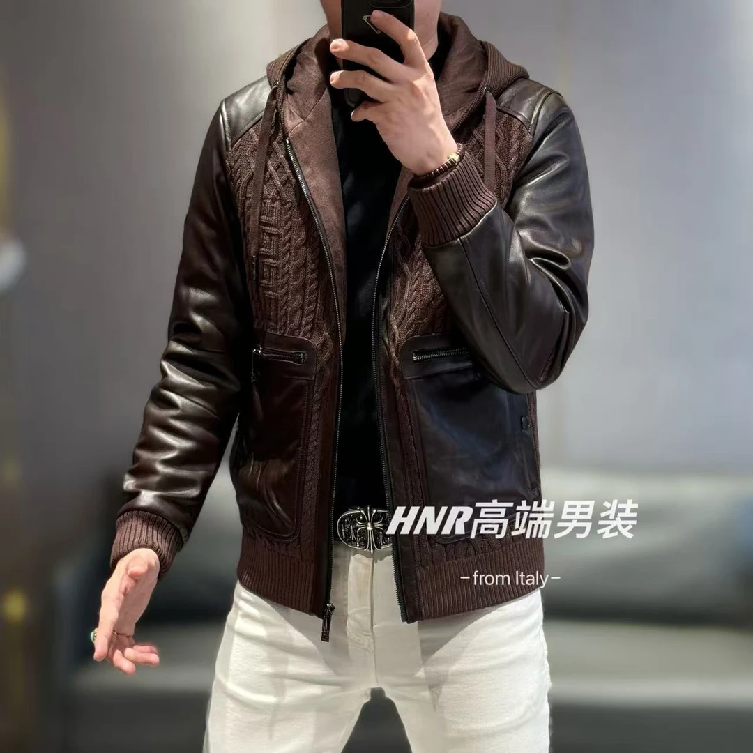 绵羊皮拼接款式双口袋菱形图案时尚潮流简约百搭休闲夹克82268