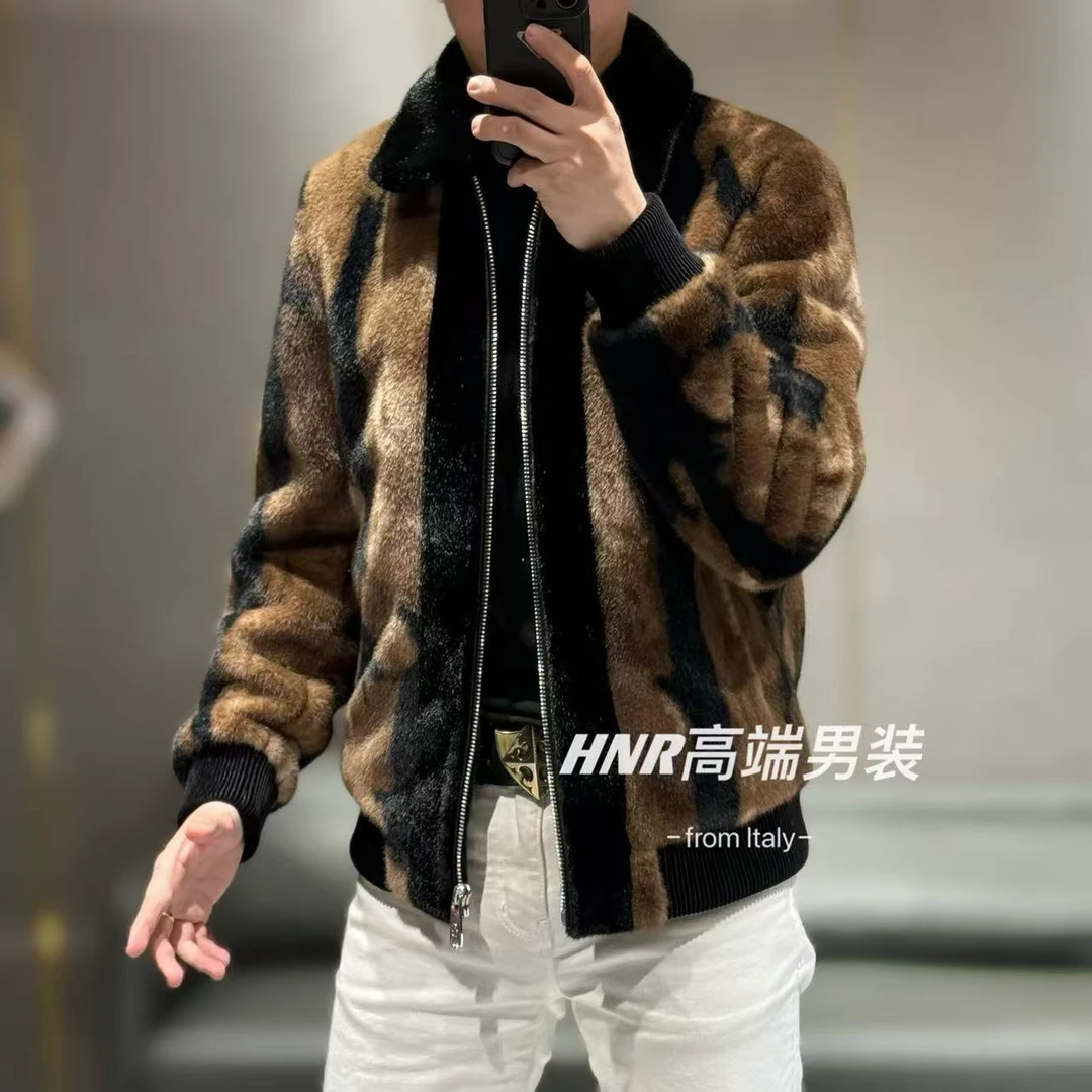 虎纹撞色男士休闲百搭时尚百搭轻奢冬季连帽夹克8882