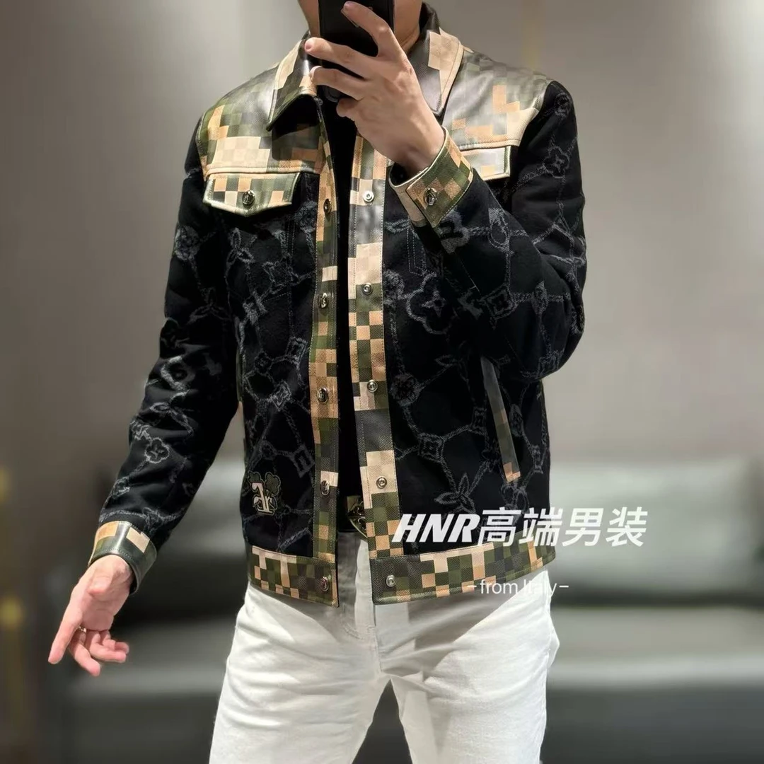 个性撞色拼接格纹图案男士时尚简约潮流休闲百搭羽绒服8019