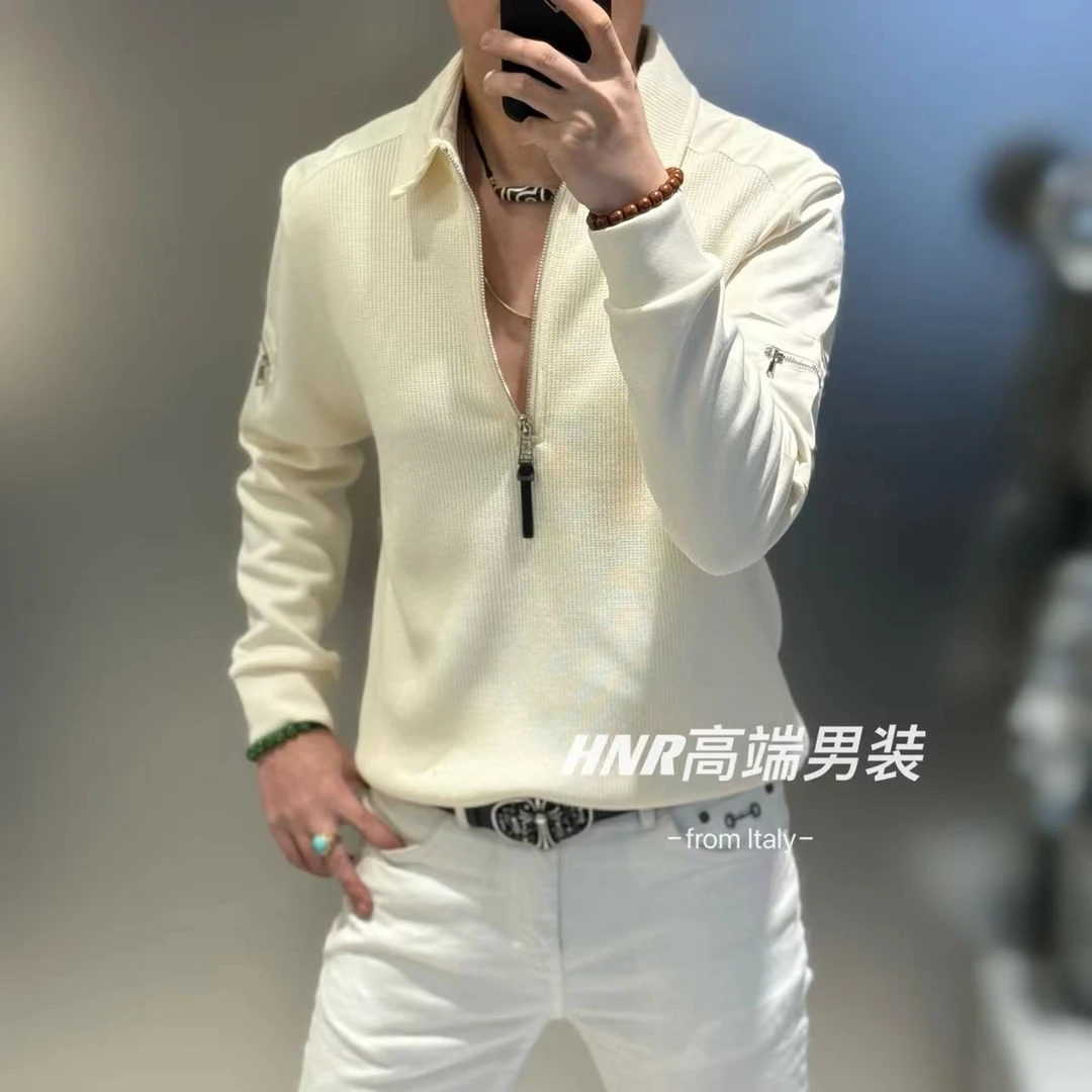 半拉链翻领简约纯色图案新款高端男士秋季时尚潮流休闲卫衣3558