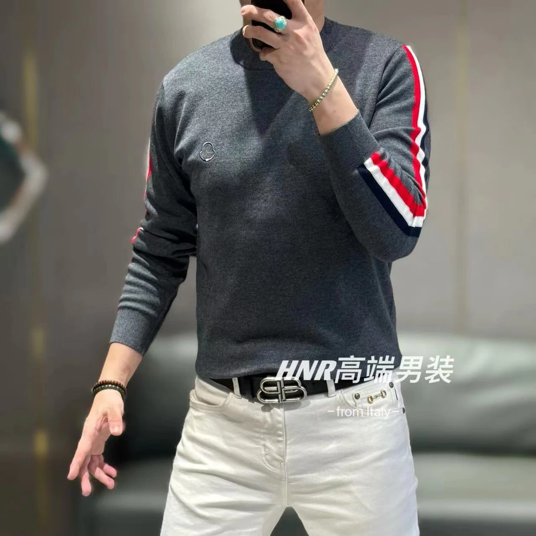 个性撞色袖设计羊毛衫新款高端男士时尚休闲百搭长袖羊毛衫9307