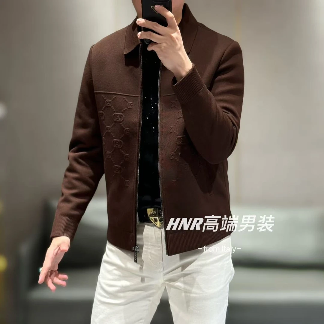 新款个性纯色菱形格纹图案男士简约时尚休闲百搭翻领羽绒服84978