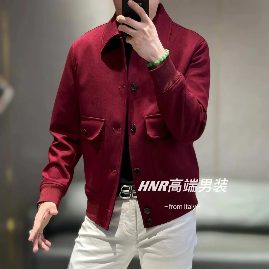 简约双口袋设计新款高端男士时尚休闲百搭潮流长袖翻领夹克23578