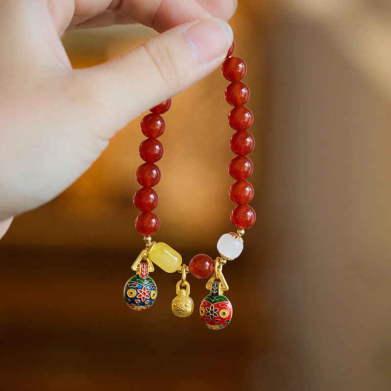 红玛瑙吞金兽手链女款复古风手串饰品礼物