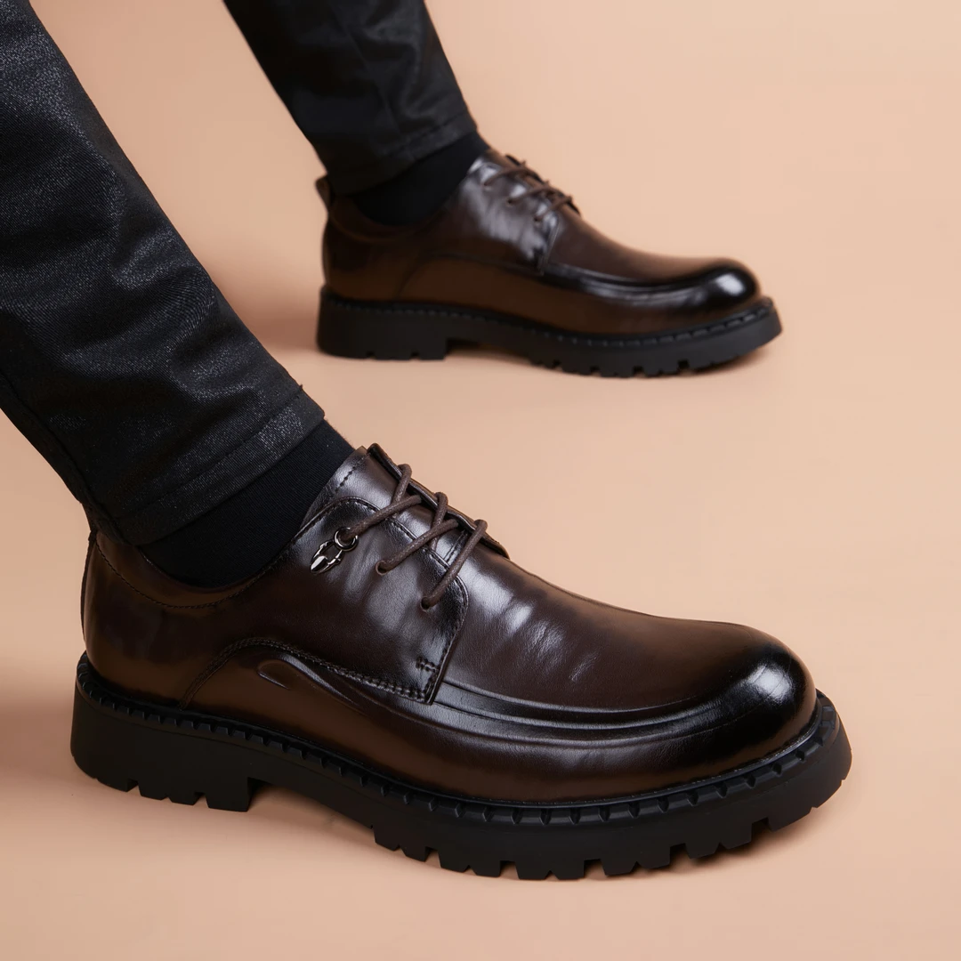 男士正装皮鞋商务职场百搭休闲温州上班复古高端内增高真皮英伦风