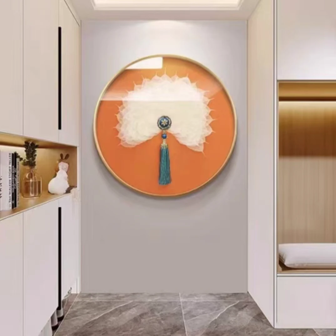 D122真实菩提叶子客厅餐厅玄关挂画纯手工立体镶嵌圆形高端装饰画