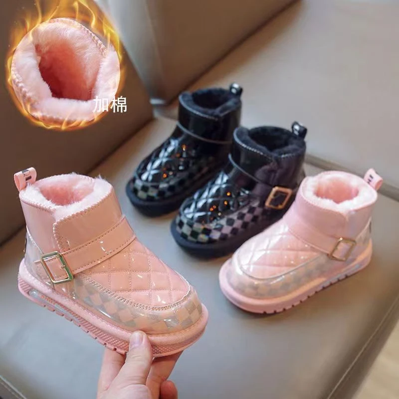 冬季加厚防水儿童雪地靴男女童时尚靴子宝宝加绒棉鞋小孩防滑短靴