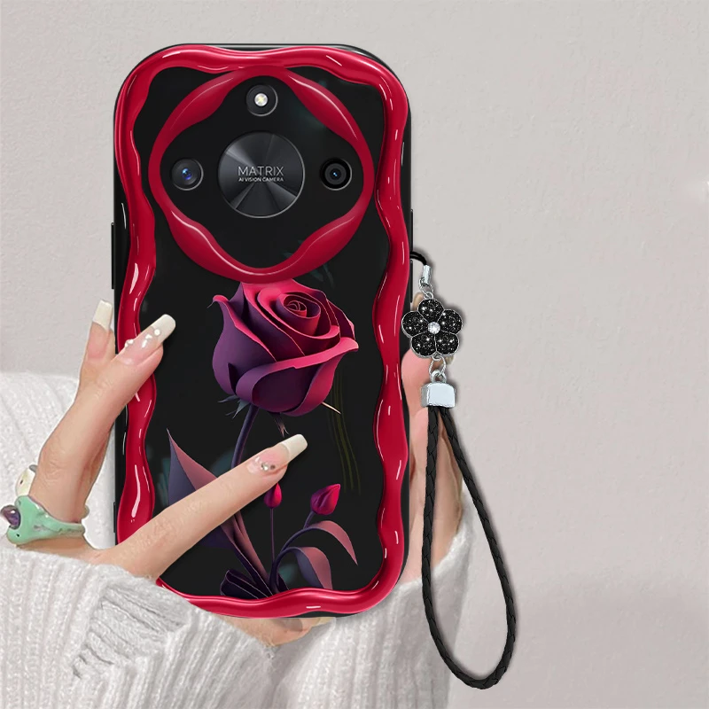 红色玫瑰适用华为荣耀x50手机壳全包防摔ALI-AN00奶油纹网红新款