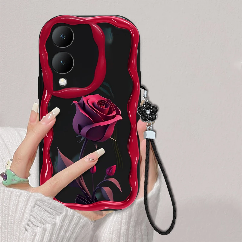 红色玫瑰适用vivoY36手机壳V2318A防摔奶油纹网红新款轻奢软壳潮