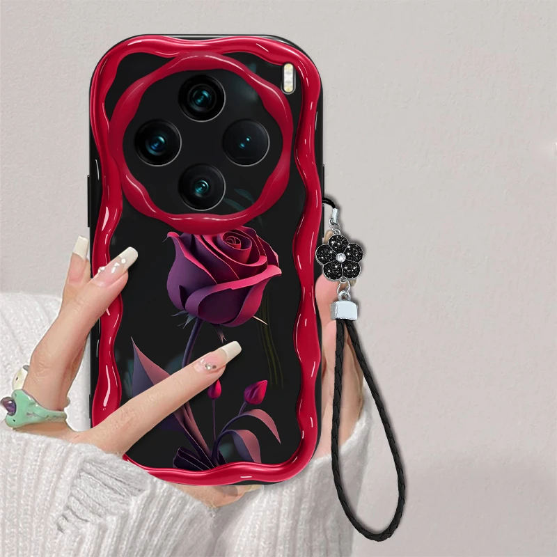 红色玫瑰适用vivoX100手机壳全包防摔V2309A奶油纹网红新款小众软