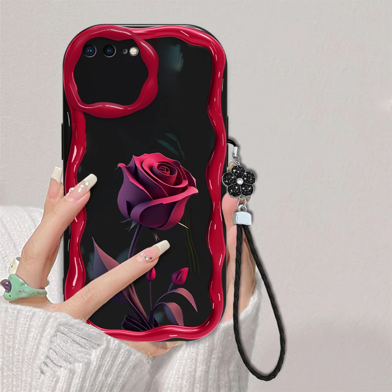 红色玫瑰适用苹果7plus手机壳全包防摔iPhone7奶油纹网红新款个性