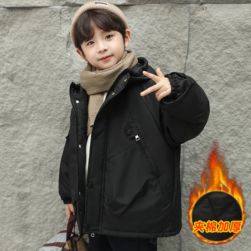 男童冬季加厚棉衣外套2024新款儿童装秋冬款男孩加绒夹棉冲锋衣潮