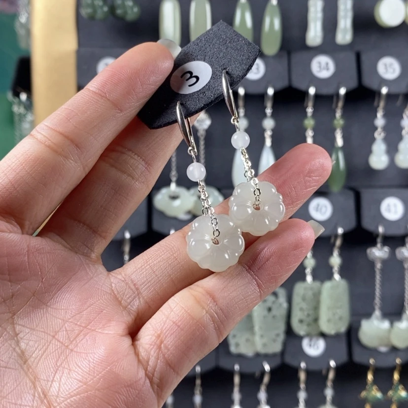 【闪购商品】和田玉耳饰银S925镶嵌瞌****y