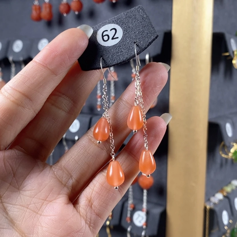 【闪购商品】南红玛瑙耳饰银S925镶嵌