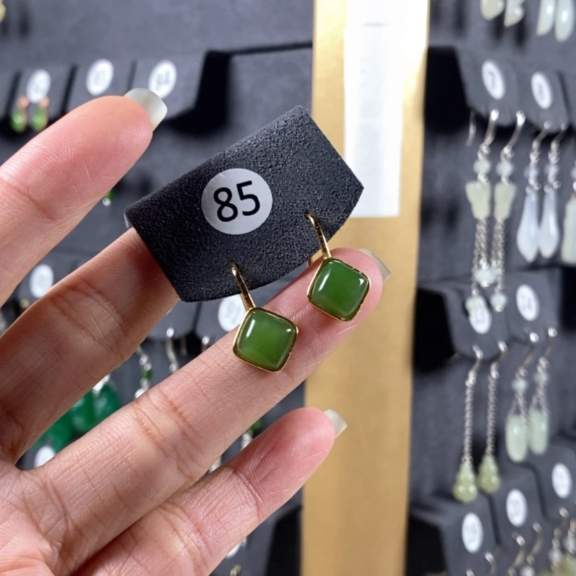 【闪购商品】和田玉耳饰银S925镀金镶嵌