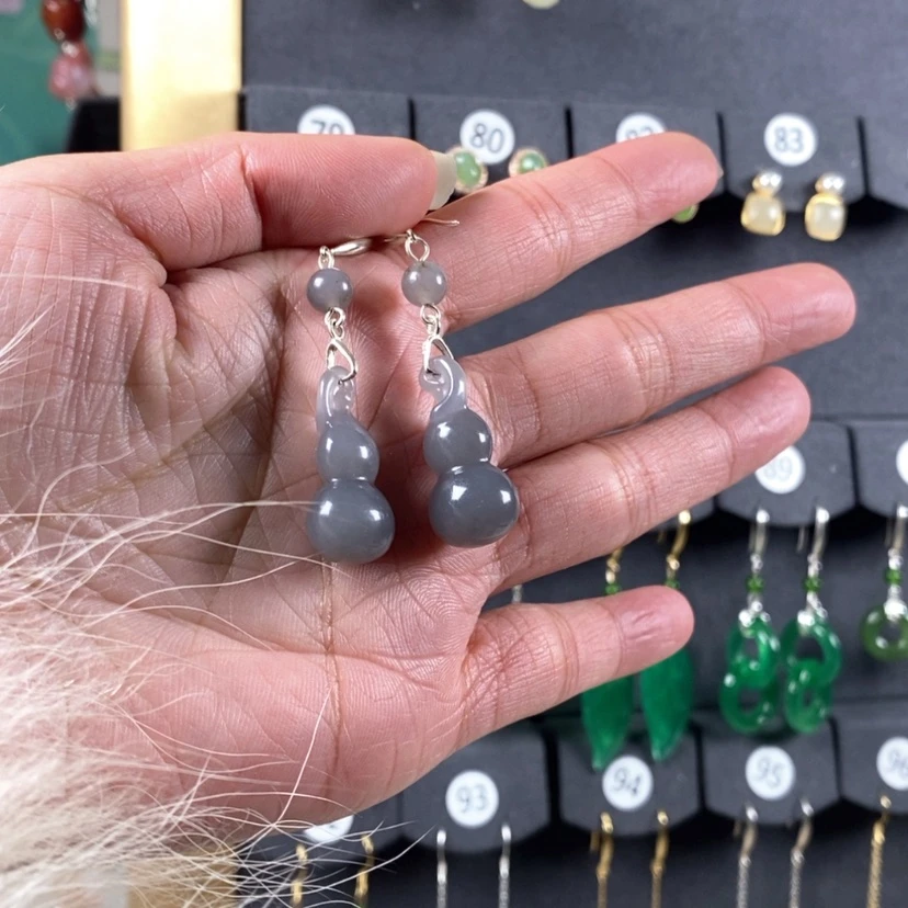 【闪购商品】和田玉耳饰银S925镶嵌靴*