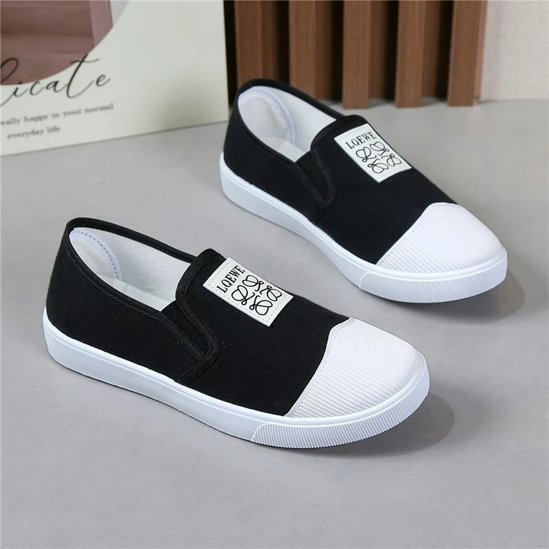 帆布鞋子女夏季透气低帮新款学生百搭休闲一脚蹬懒人鞋爆款板鞋女