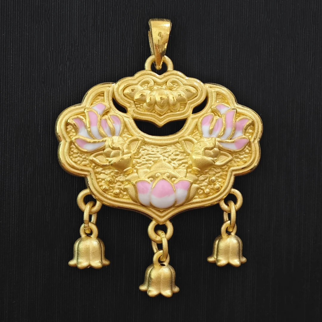 【珐琅锦鲤锁】足金挂坠珐琅彩经典百搭国潮新中式水贝黄金直播定制