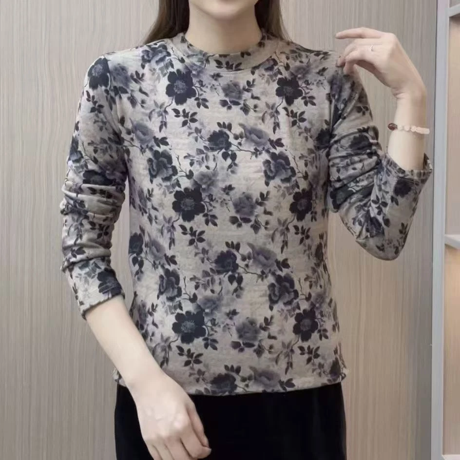 秋冬新款简约百搭时尚减龄上衣遮肉显瘦打底衫弹力舒适·小衫