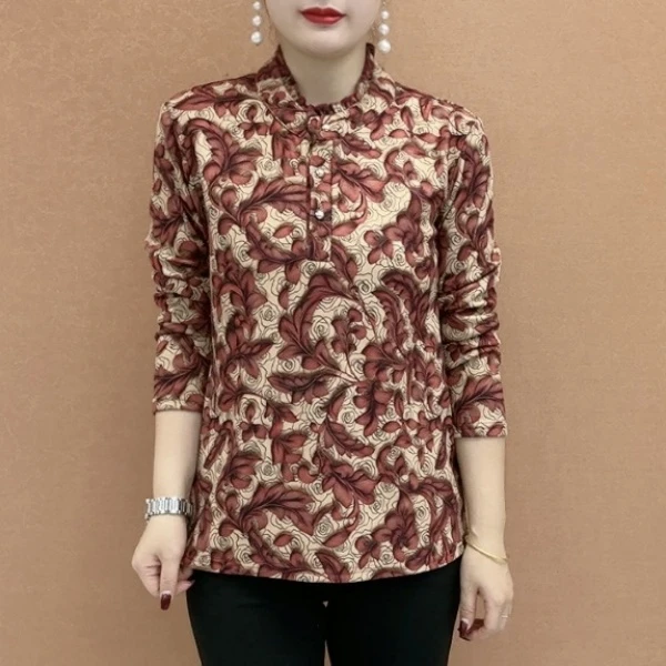 专柜升级款加绒荷叶领妈妈装打底衫