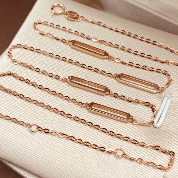 小金条18k项链素链玫瑰金色彩金简约时尚小众 气质百搭真金不掉色
