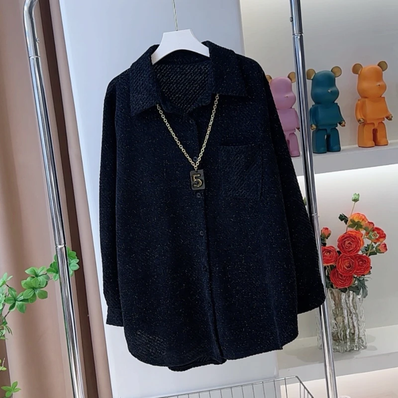 0302加厚百搭衬衫秋冬新款宽松显瘦大版中长款休闲时尚欧货上衣女