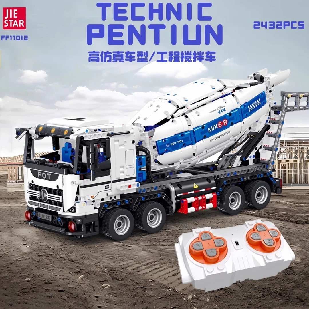 杰星FF11012城市工程遥控混凝土搅拌车高难度拼装diy积木玩具模型