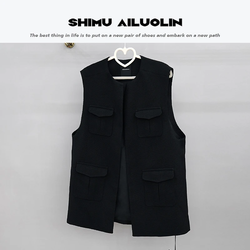 诗慕·爱洛琳秋冬百搭宽松休闲时尚黑色秋季气质马甲潮流韩版复古