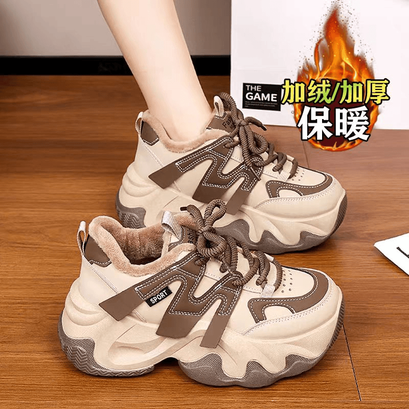 真皮加绒厚底增高爆款老爹鞋女款潮鞋2023新款秋冬女鞋休闲运动鞋